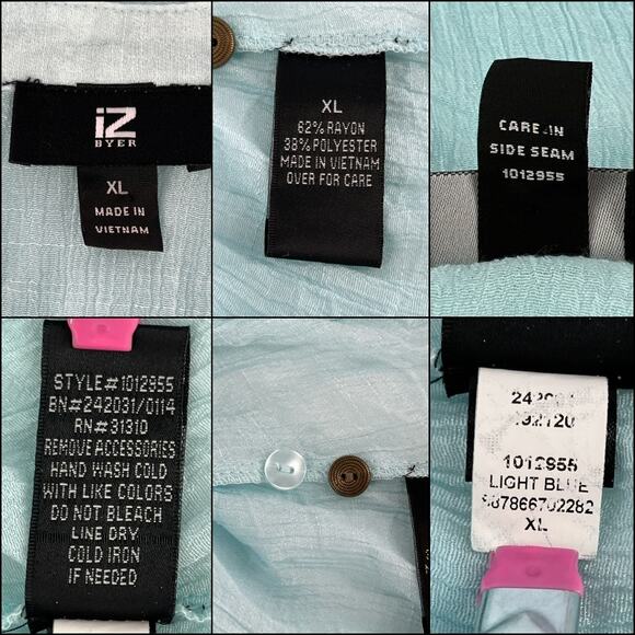 Iz Byer Henley Gauzy Crepe Tunic Top Blouse 3/4 Roll Tab Sleeve Light Blue XL - Picture 8 of 15